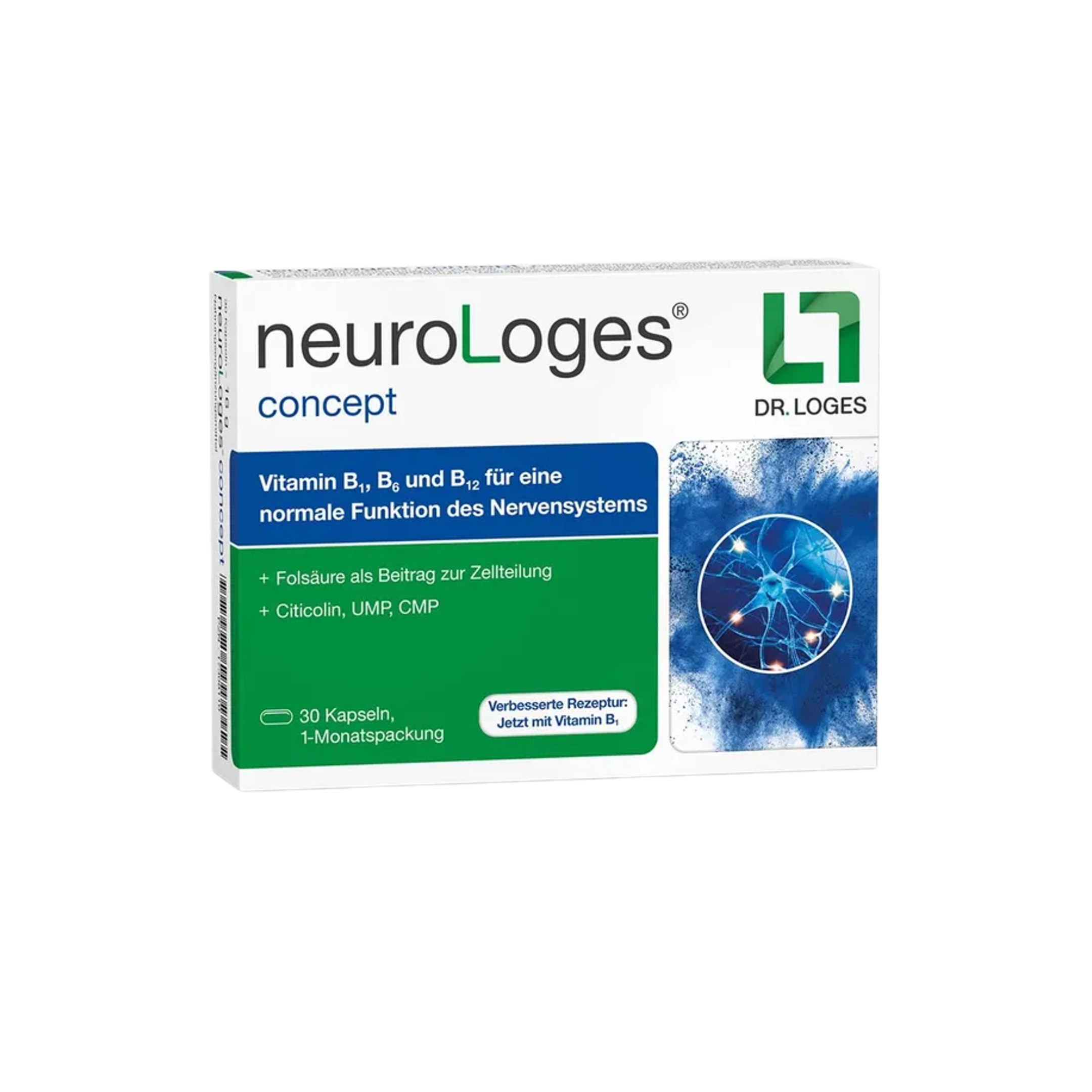 neuroLoges Concept | Citicoline 250 mg + UMP, CMP, Vitamins B1, B6, B12 & Methylfolate | Nerve Support | 30 Capsules | PZN 17308110