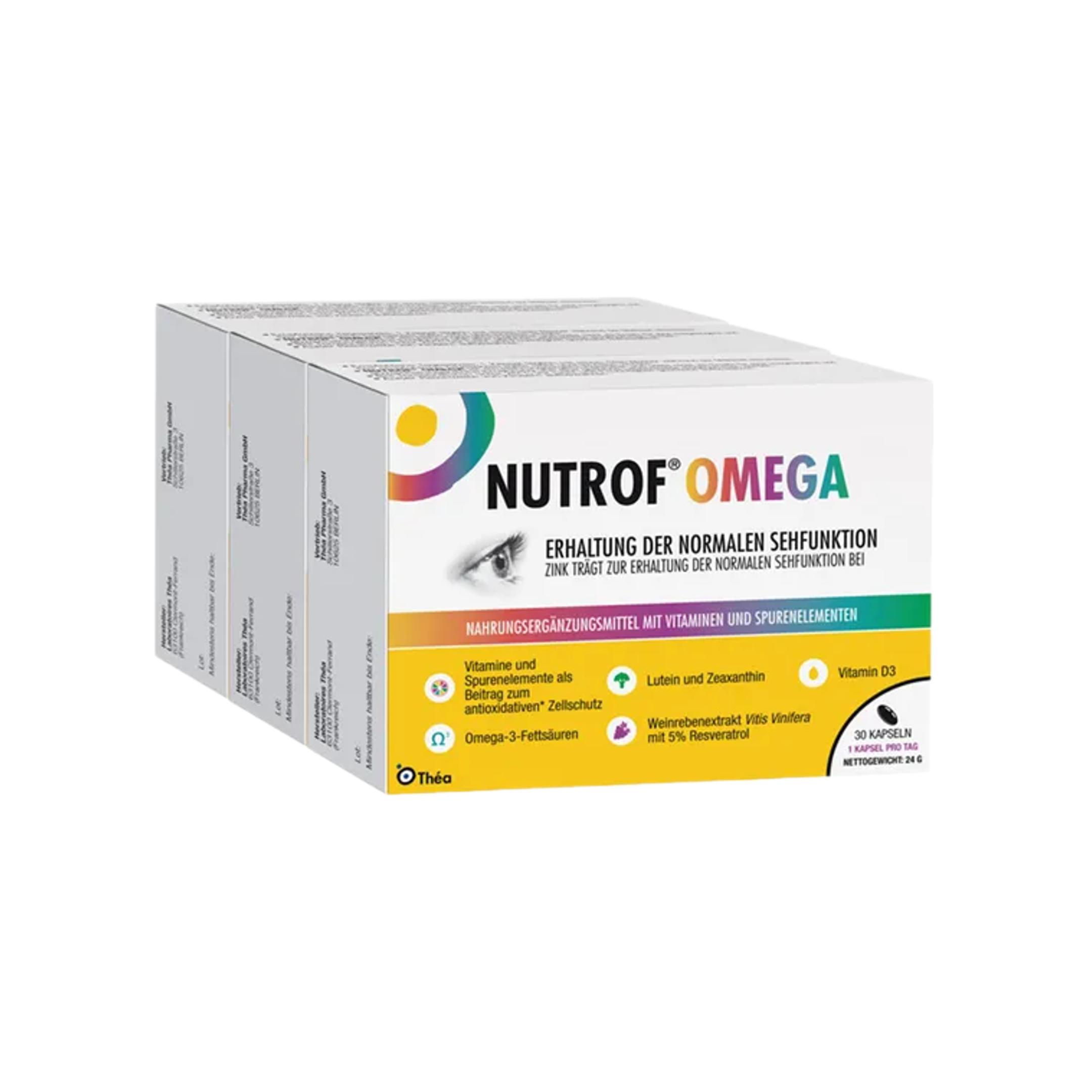 Nutrof Omega | Omega-3 DHA & EPA + Lutein + Zeaxanthin + Resveratrol | Eye Nutrition Formula | 3 x 30 Capsules | PZN 06909295