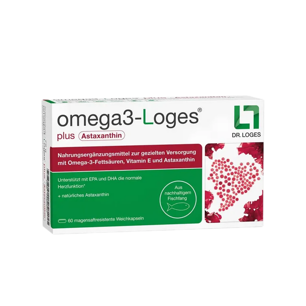 omega3-Loges® plus Astaxanthin | High-Dose Omega-3 EPA & DHA + Natural Astaxanthin | Heart, Brain & Vision Support | 60 Capsules | PZN 13360042