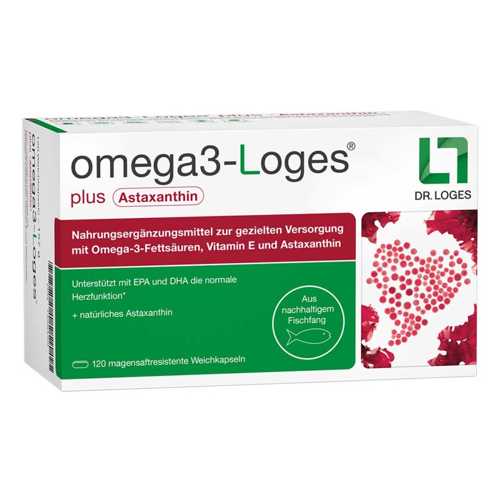 Omega3-Loges Plus Astaxanthin Capsules 120 pcs | High-Dose Omega-3 EPA DHA with Natural Astaxanthin | PZN 13360059