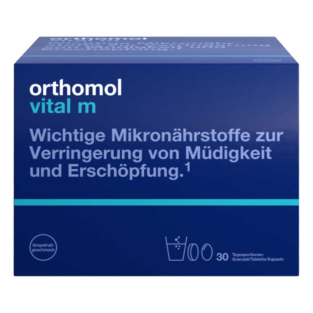 Orthomol Vital m Grapefruit Granules + Capsules 30 Daily Packs | Energy, Nervous System & Men’s Vitality Support | PZN 01028532