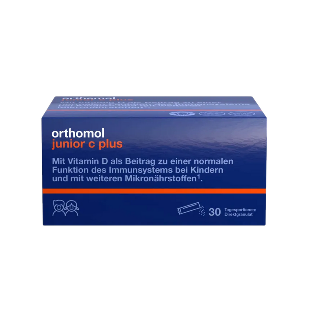 Orthomol Junior C Plus | Kids Immune Support with Vitamin C, D, Zinc & Selenium | Raspberry-Lime | 30 Sachets | PZN 10013216