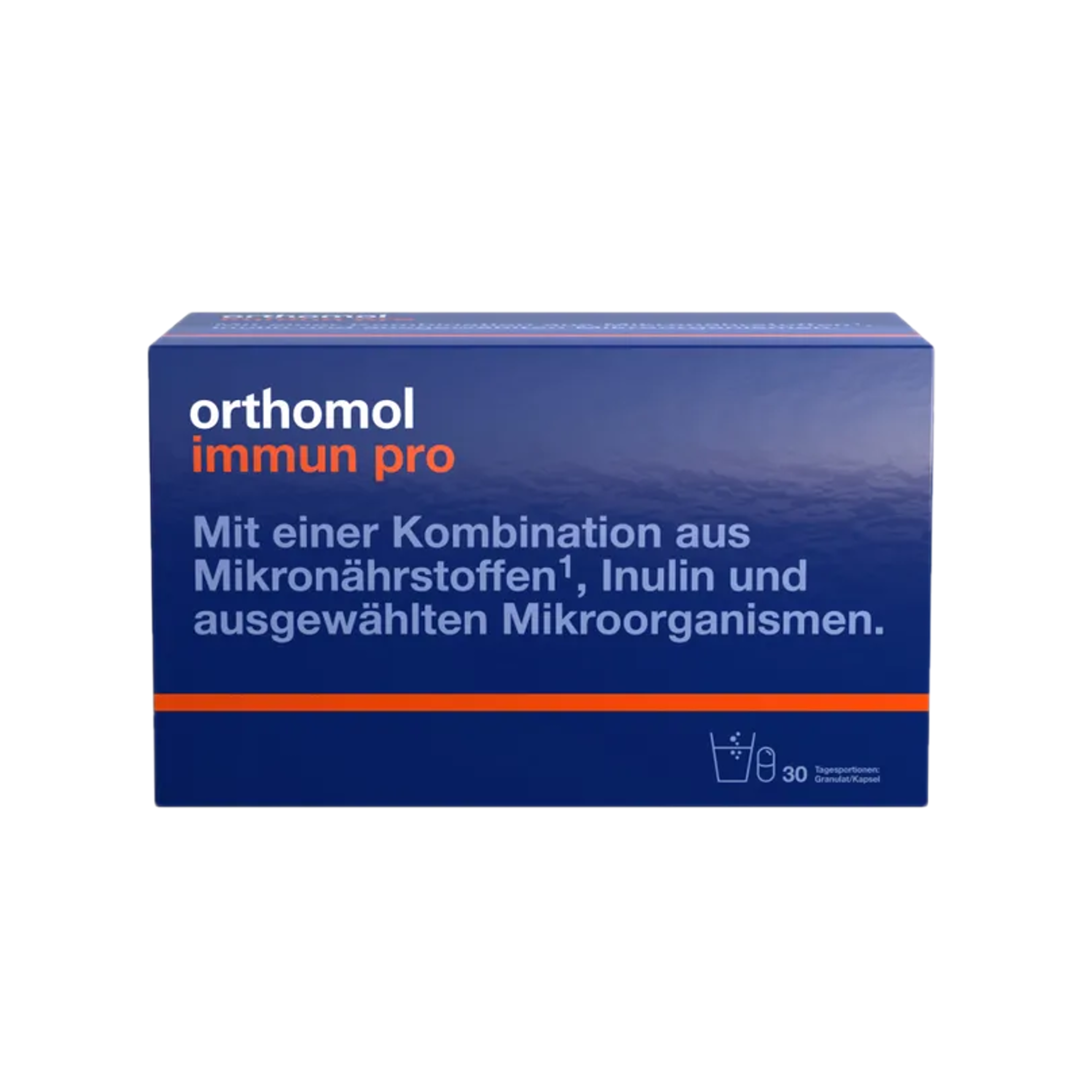 Orthomol Immun Pro | Gut Flora & Immune Support with 5 Microorganism Strains, Inulin, Vitamin C, D & Zinc | 30 Daily Portions | PZN 13886293