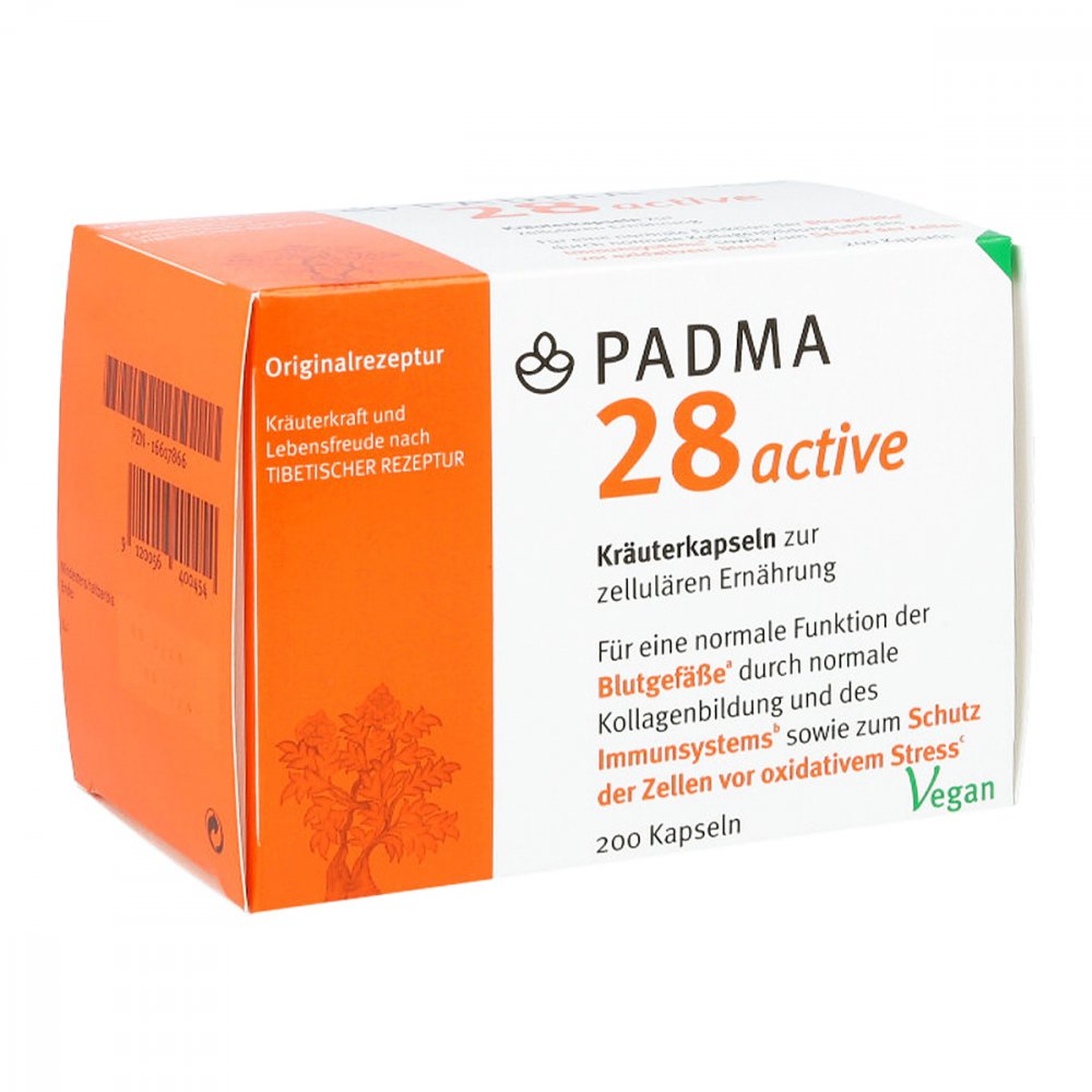 PADMA 28 Active Capsules 200 pcs | Tibetan Herbal Formula with Vitamin C | Immune & Blood Vessel Support | Vegan | PZN 16617866