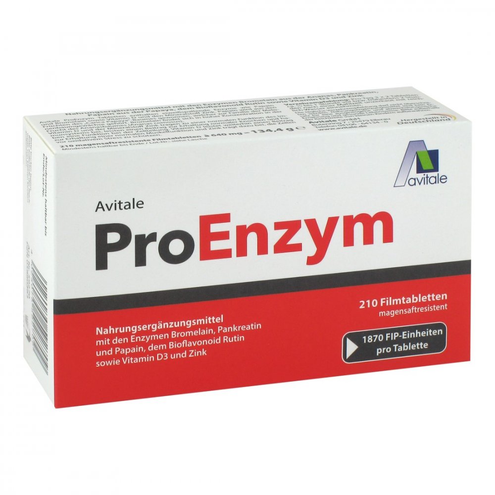 ProEnzym ProEnzym | Gastro-Resistant Enzyme Complex | Papain, Bromelain, Pancreatin & Rutin | With Vitamin D3 & Zinc | 210 Tablets | PZN 05880483