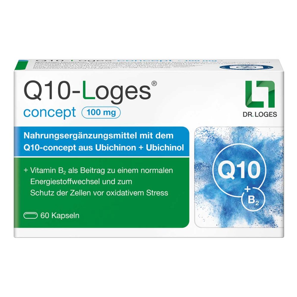 Q10-Loges Concept 100 mg Capsules 60 pcs | Coenzyme Q10 Ubiquinol + Ubiquinone Formula | PZN 16730657