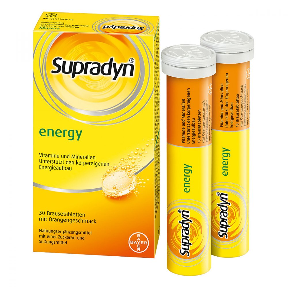 德国原装 Supradyn 提高免疫力/支持能量代谢泡腾片30粒 | 含27种维生素、矿物质和微量元素 + 辅酶Q10 | 橙味，德国制造 | PZN 01339143