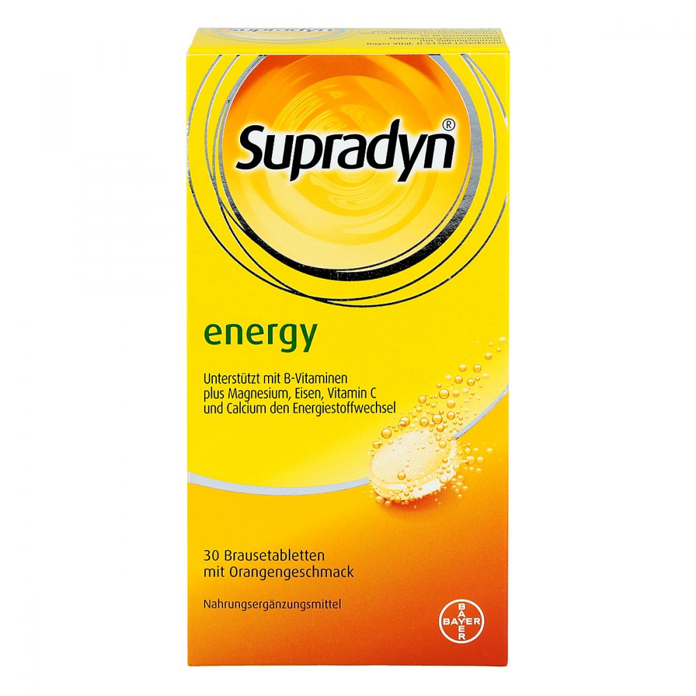 德国原装 Supradyn 提高免疫力/支持能量代谢泡腾片30粒 | 含27种维生素、矿物质和微量元素 + 辅酶Q10 | 橙味，德国制造 | PZN 01339143