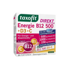 taxofit Energy B12 500 + D3 + C DIRECT | 500 µg Vitamin B12 + 1000 IU D3 + 150 mg Vitamin C | Energy, Fatigue & Immune Support | 20 Sachets | PZN 05852334