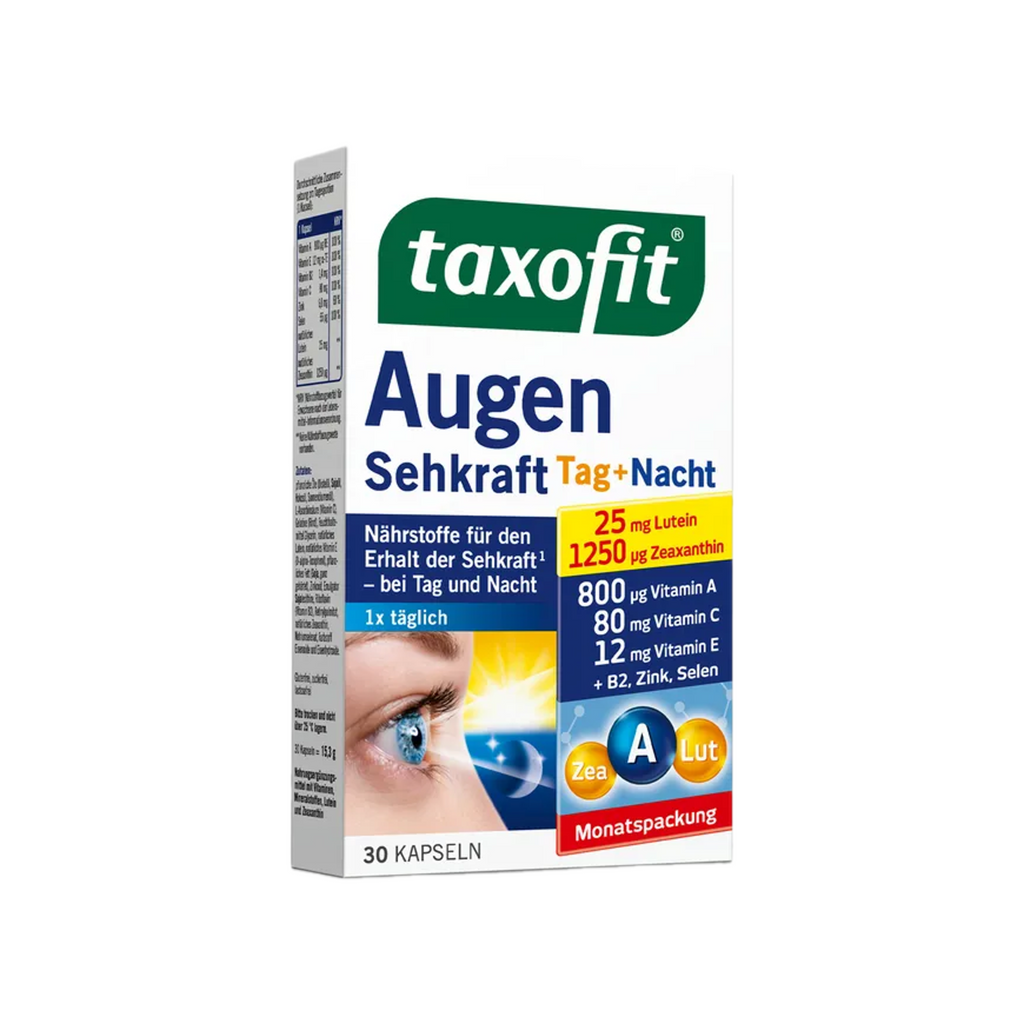 taxofit Eye Vision Day + Night | 25 mg Lutein + Zeaxanthin, Vitamins A, C, E, B2, Zinc & Selenium | Normal Vision & Antioxidant Support | 30 Capsules | PZN 12749602