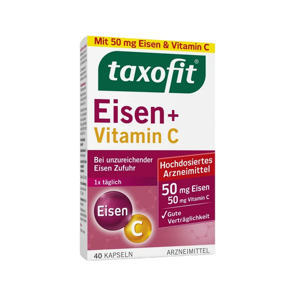 taxofit Iron + Vitamin C | 50 mg Iron II + 50 mg Vitamin C | For Insufficient Iron Intake | Delayed Release | 40 Capsules | PZN 18399741