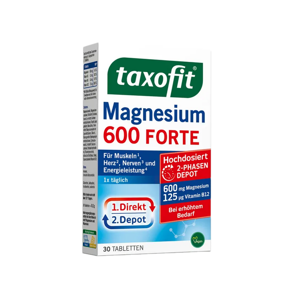 taxofit Magnesium 600 FORTE Depot | 600 mg Magnesium + Vitamins B1, B6 & B12 | 2-Phase Muscle, Nerve & Energy Support | Vegan | 30 Tablets | PZN 10793160