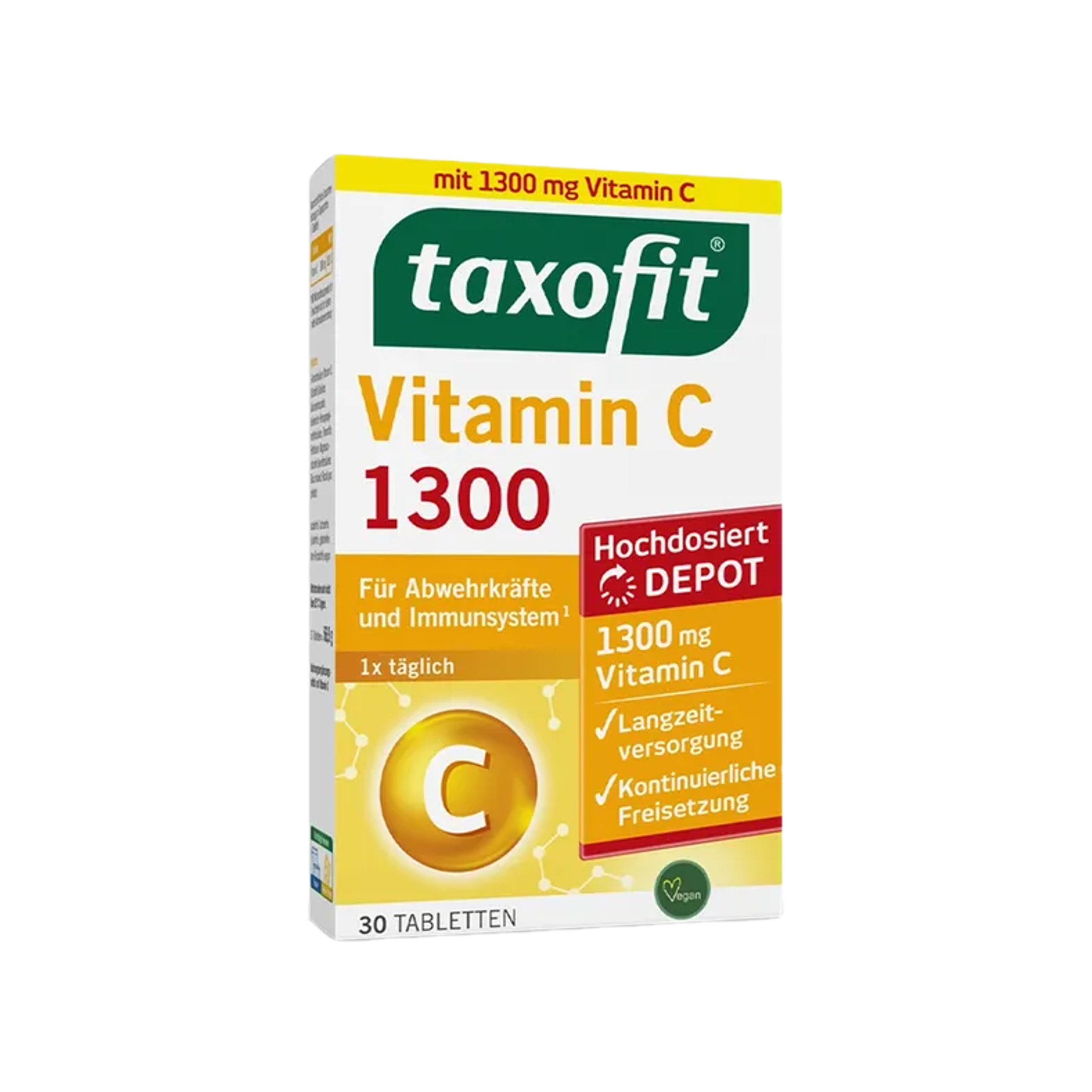 taxofit Vitamin C 1300 Depot | High-Dose 1300 mg Vitamin C | Immune System, Antioxidant & Fatigue Support | Vegan | 30 Tablets | PZN 17450730