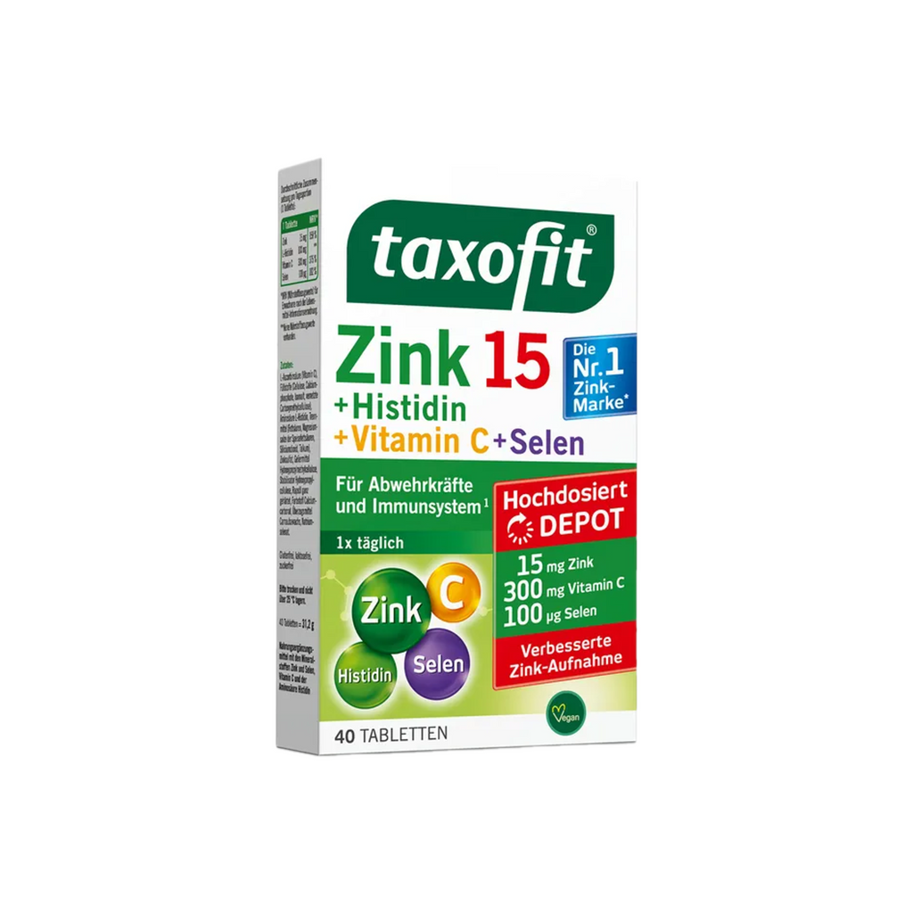 taxofit Zinc 15 + Histidine + Vitamin C + Selenium | Immune System, Skin, Hair & Cell Protection | Vegan | 30 Tablets | PZN 18112969