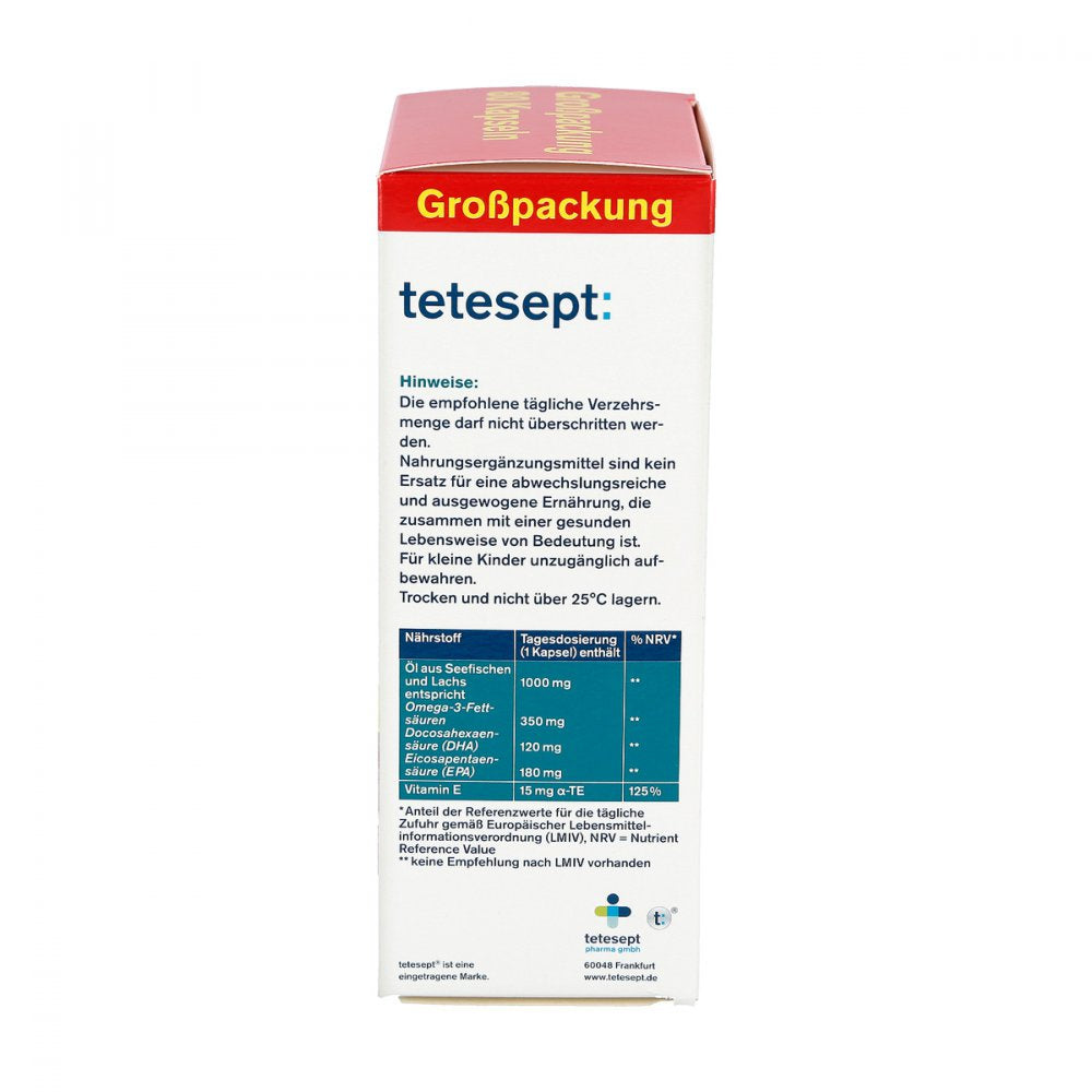 Tetesept Omega-3 1000 Capsules 80 pcs Fish Oil EPA DHA Vitamin E Heart Brain Eye Support PZN 11313245