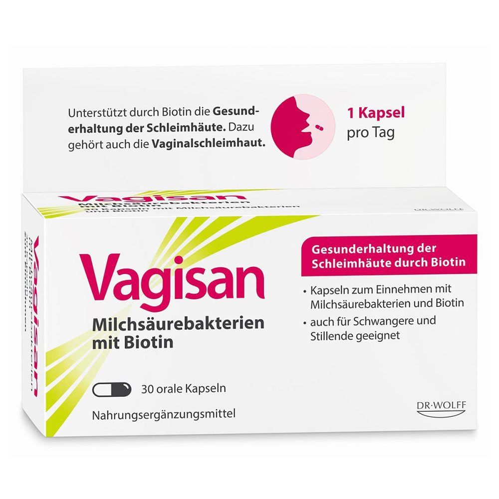Vagisan Lactic Acid Bacteria with Biotin 30 Capsules | Vaginal Microbiome Support | 1 Billion Live Cultures | Vegan PZN 19335708
