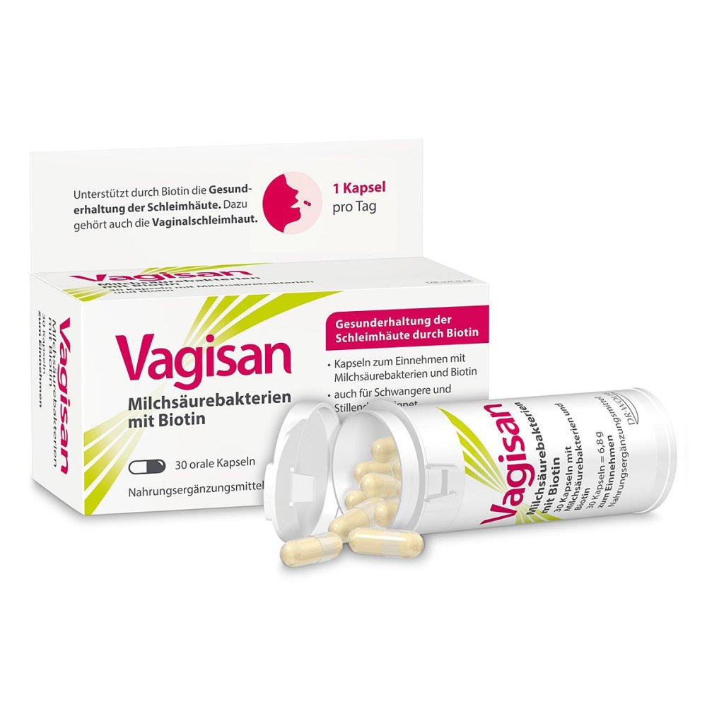 Vagisan Lactic Acid Bacteria with Biotin 30 Capsules | Vaginal Microbiome Support | 1 Billion Live Cultures | Vegan PZN 19335708