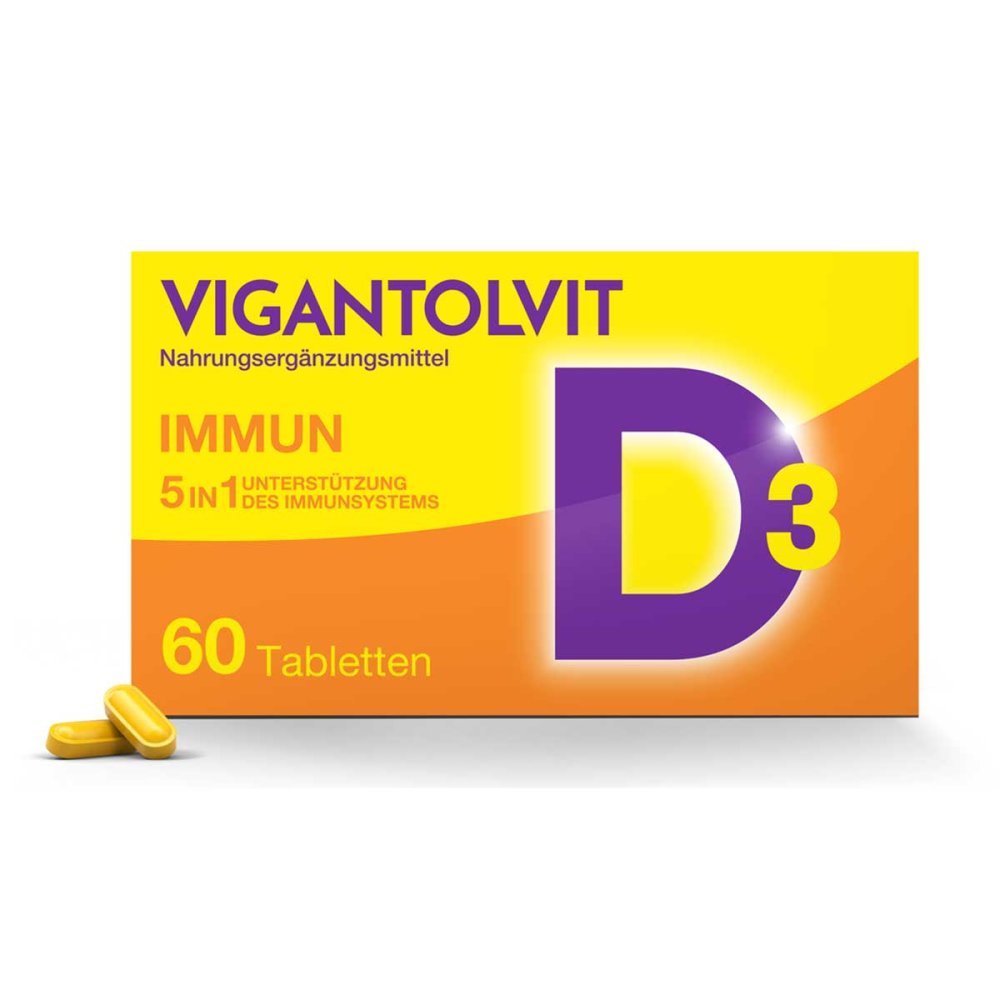 VIGANTOLVIT IMMUN 5-in-1 | Vitamin D3 2000 IU + Vitamin C, Zinc, Selenium & Copper | Immune Support | Elderberry & Ginger | 60 Tablets | PZN 16752328