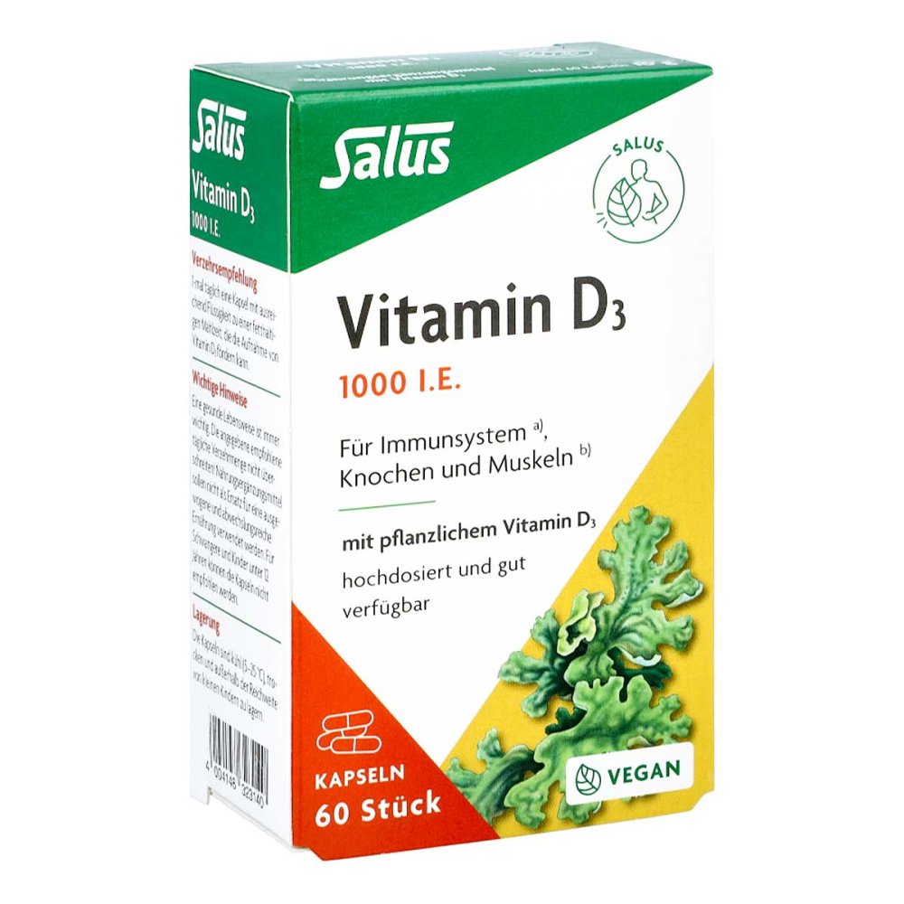 Vitamin D3 1000 IU Vegan Capsules Salus 60 pcs | Plant-Based Vitamin D3 from Lichen | PZN 18018940