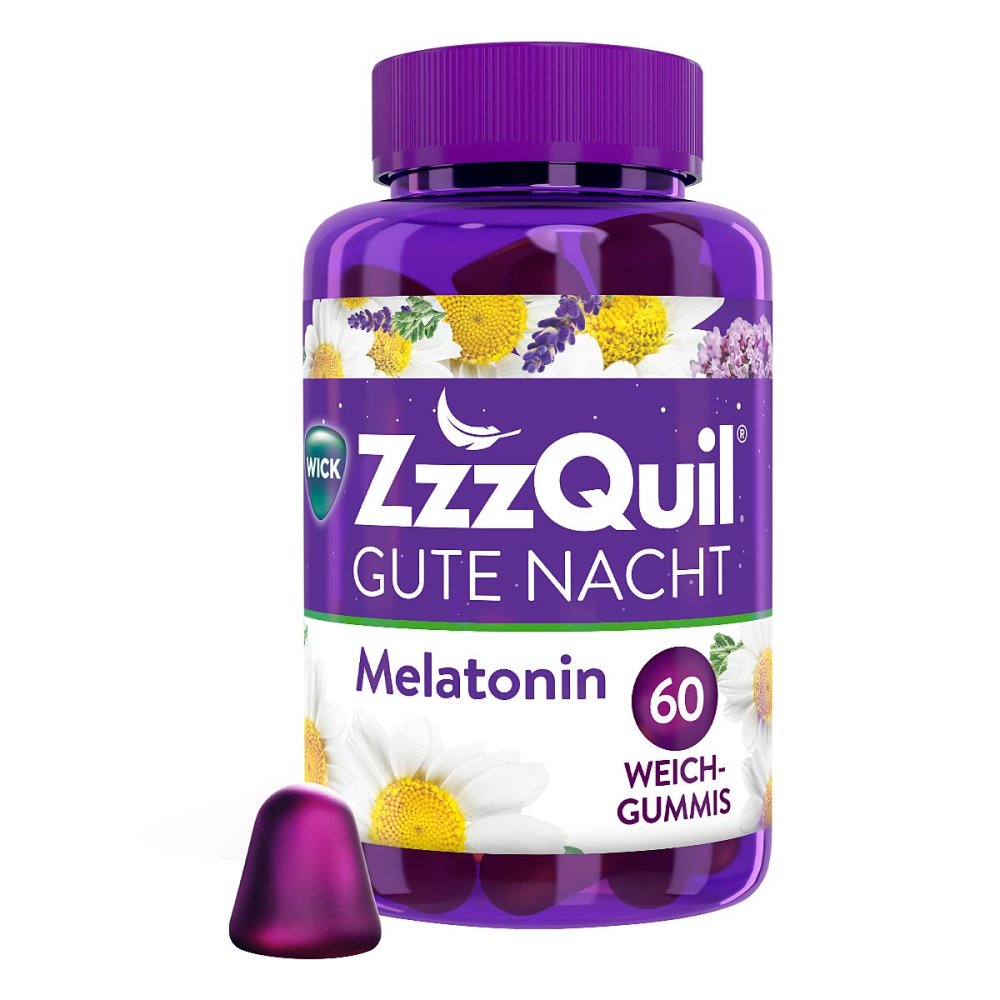 德国原装 WICK ZzzQuil 晚安软糖 60粒 PZN 16894643 褪黑素1毫克/缬草/洋甘菊/薰衣草 助眠 倒时差