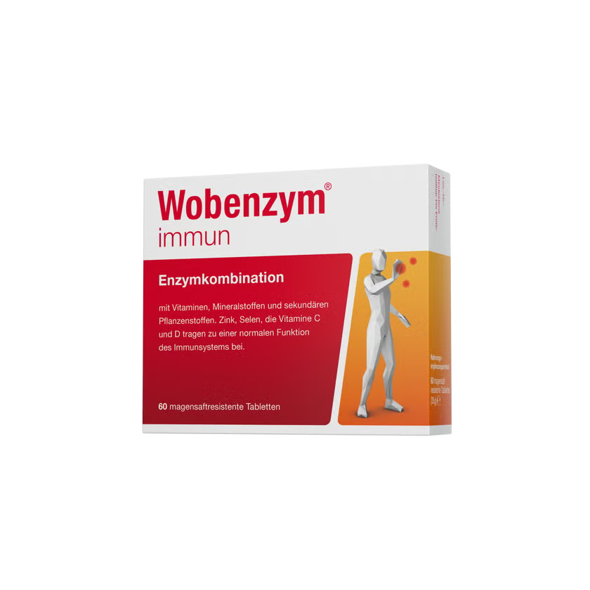 Wobenzym Immun Gastro-Resistant Tablets 60 Count | Beta-Glucans, Bromelain, Papain, Vitamins C, D & E | Zinc & Selenium | Immune System Support | Made in Germany | PZN 15421635