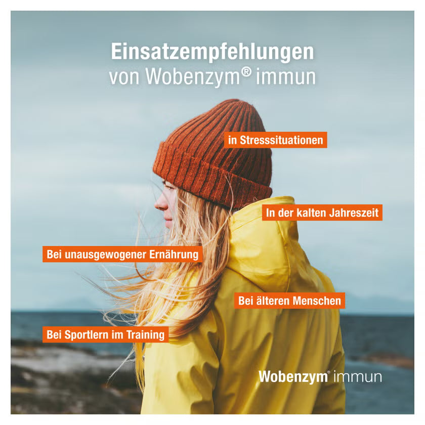Wobenzym Immun Gastro-Resistant Tablets 60 Count | Beta-Glucans, Bromelain, Papain, Vitamins C, D & E | Zinc & Selenium | Immune System Support | Made in Germany | PZN 15421635