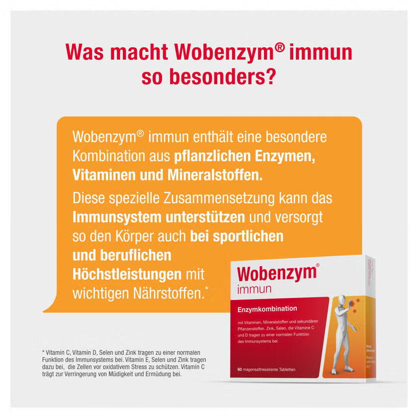 Wobenzym菠萝➕木瓜蛋白酶➕维生素➕矿物质提高免疫力片 60粒 PZN 15421635