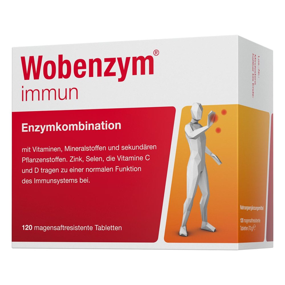 Wobenzym Immun Gastro-Resistant Tablets 120 Count | Beta-Glucans, Bromelain, Papain, Vitamins C, D & E | Zinc & Selenium | Immune System Support | Made in Germany | PZN 07368631